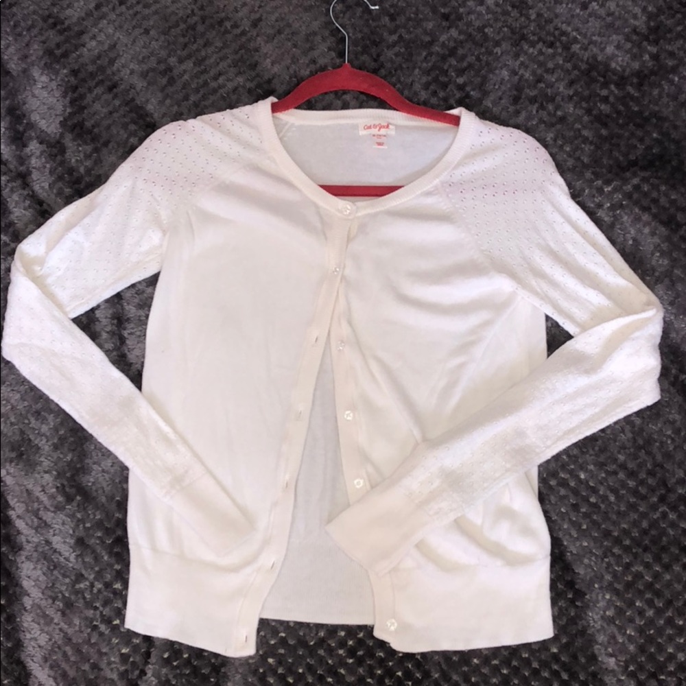 White button down sweater